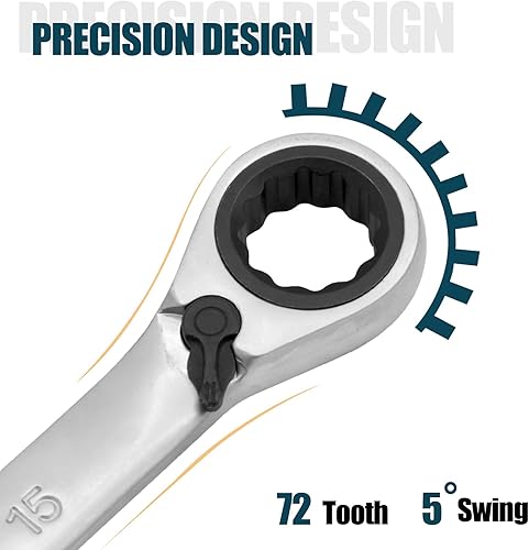 DAKCOS Kombi-Ratschenschlüssel 19mm - Umschaltbar - Metrischer Ratschenringmaulschlüssel aus CR-V mit mattierter Chromoberfläche - Cheap-Us