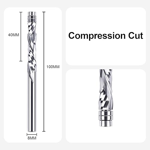 SpeTool Bündigfräser 8mm Schaft Extra Lang Kopierfräser für Oberfräse Up&Down Kompressions 40mm Schnittlänge TAC Beschichtung VHM Spiralnutfräser doppeltem Kugellager Unten zum Holzbearbeitung - Cheap-Us