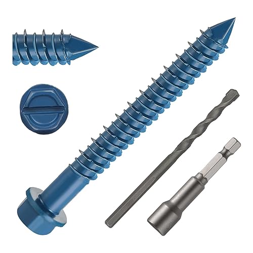 DAYALO Betonschrauben Sechskantkopf M5,5 x 57, 30 Stück Betonschraube Blue Ruspert mit Bohrer und Sechskant-Bit-Steckschlüssel für Mauerwerk, Beton, Architektur, Industrie (Blau) - Cheap-Us