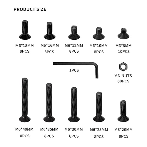 Ewwtrey 840 Stück M3 Schrauben Set, Innensechskant Senkkopfschrauben Muttern Set, Innensechskantschrauben mit Muttern Set, Flachkopf Maschinenschrauben Set, Schwarz Gewindeschrauben und Muttern Set - Cheap-Us