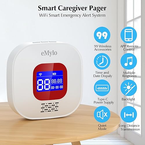 eMylo WiFi + RF Emergency Call Button for Seniors Emergency Bracelet Emergency Alert System for Seniors Patients Disabled Elderly Empfänger*1+Ruftaste*1+Bracelet*1(Unterstützt Wi-Fi 2.4GHz) - Cheap-Us