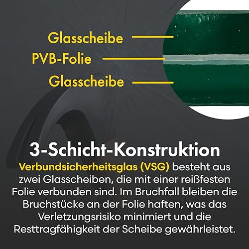 Verbundsicherheitsglas – Maßanfertigung, Hohe Sicherheit, Einfache Installation, klares VSG Glas mit 0,38 mm PVB Folie, Gesamtstärke 6,38 mm, gesäumte Kanten - Cheap-Us