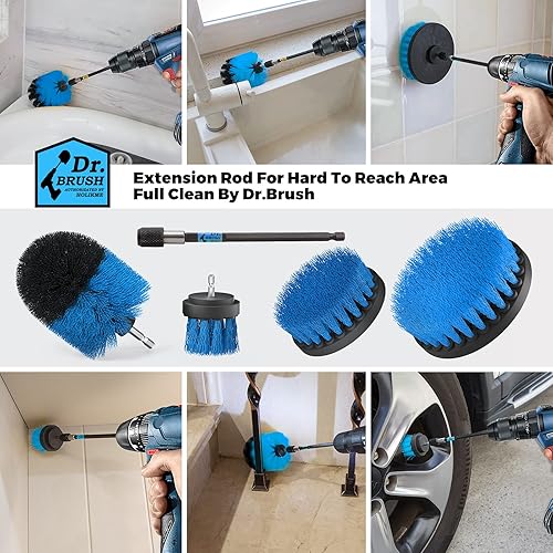 Holikme Bürstenaufsatz Bohrmaschine Set, 5 Stück Bürstenaufsatz Akkuschrauber Bürste Drill Brush, Leistungsstarke Bohrbürste Reinigungsbürste für Felgen/Fliesen/Küche/Böden/Auto/Badewanne, Blau - Cheap-Us