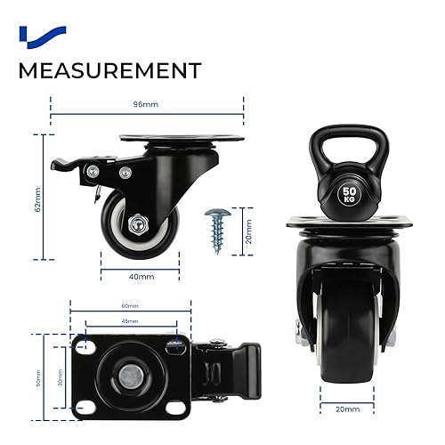 LONTAN 4er Set Möbelrollen mit Bremse Rollen 50mm Schwerlastrollen Rollen für Möbel Gesamttragkraft 280kg Lenkrollen, Möbelrollen Transportrollen Bockrollen Gummirollen - Cheap-Us