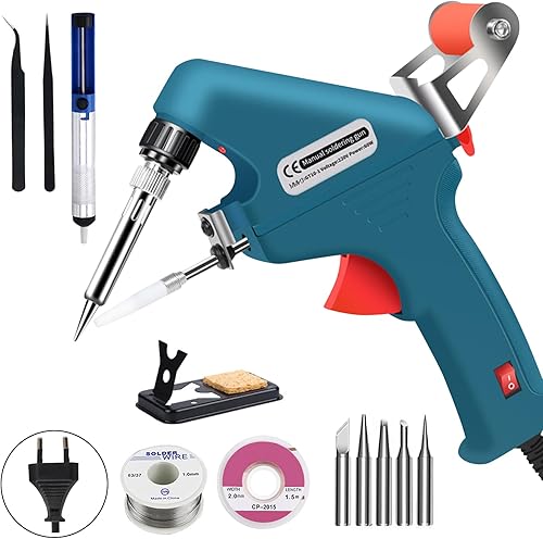 Roadtime 60W Elektronik Lötpistole Kit, Automatische Soldering Gun Lötkolben Set,mit 5 Lötspitzen,Tweezers,Lötdrähte, Halterung und Kreuzschlitzschr,Handheld Schweißpistole Zinnpistole Löt - Cheap-Us