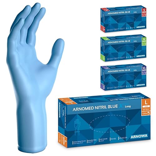 ARNOMED Einweghandschuhe Blau Extra Lang, 30cm Lange Einmalhandschuhe XL, Nitrilhandschuhe Einweg Extra Dick, 100 Stk/Box, Gummihandschuhe Lang Einweg, Nitrilhandschuhe Langer Schaft in S, M, L & XL - Cheap-Us