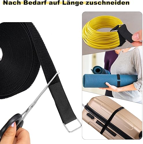 YMCRLUX 5m Klettband mit 25 Metallschnalle, Frei Zuschneidbar Klettverschluss Band - 2cm Breit, Wiederverschließbar Klett Kabelbinder zum Organisieren Ihrer Kabel, Schnüre, Schläuche usw - Cheap-Us