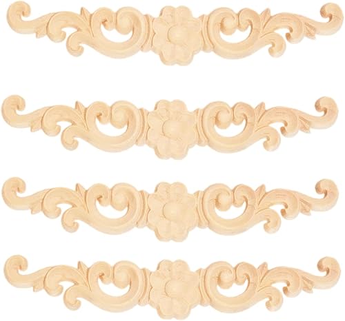 MUXSAM 4pcs 16 * 3cm Holz Skulptur Lang Corner Flourish Applique Blumenmuster Möbel Deko Europäischer Stil - Cheap-Us