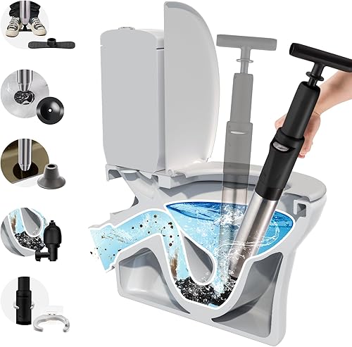 Aufblasbarer Toilettenkolben, Toiletten Pömpel, Plunger, Toilettenkolben, Toilettenkolben-Verstopfungsentferner, High Pressure Air Drain Blaster, für Waschbecken, Toiletten, Badezimmer,Dusche(Schwarz) - Cheap-Us