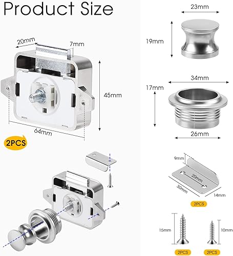 SUPAWAY 6 Stück Druckknopf Riegel Verriegelung, Keyless Metall Push Button Lock, Verriegelung Cabinet Lock Braun, Wohnmobil Wohnwagen Riegel Knopf, Push Button Catch für Tür, Schrank, Yacht, Schiff - Cheap-Us