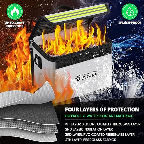 ZJTAPE Lipo Safe Bag Feuerfeste, Explosionsgeschützte Akku Tasche, Großer Stauraum Lipo Aufbewahrungsbox - Feuerfester Tresor, Schutztresortasche Verstellbare Akku Tasche (Schwarz, Grün) - Cheap-Us