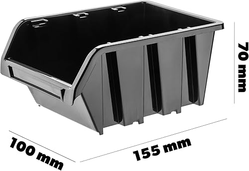 KADAX Werkstatt-Stapelkiste, Stapelbox aus PP Kunststoff, Sichtlagerbox in verschiedenen Größen, Lagerboxen für Werkzeugswand, Sichtlagerkasten, Sortierbox (Schwarz 10 Stück, 390x240mm) - Cheap-Us