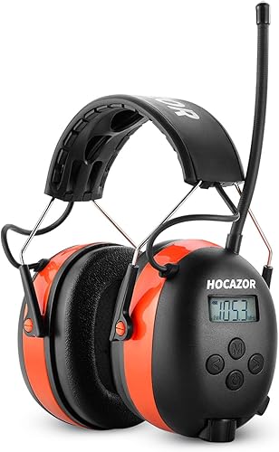 HOCAZOR HP033 Gehörschutz mit Bluetooth 5.3, Gehörschutz mit Radio FM/AM Ohrenschützer Eingebautem Mikrofon und Lärmreduzierung SNR31dB/NRR25dB Orange Lärmschutz Kopfhörer Bluetooth - Cheap-Us