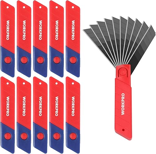 WORKPRO Cuttermesser Klingen 18mm 100 Stück für Profis, gehärtet & extrem scharf Ersatzklingen aus SK5, Abbrechklingen für Teppichmesser Cuttermesser inkl. 10 unabhängige Box - Cheap-Us