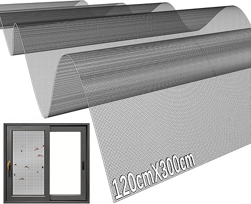 SWTYExt Fliegengitter Meterware 120x300cm Katzensichere Fliegengitter Zuschneidbar Fiberglas Fliegengitter Grau Fliegengitter Fiberglas Meterware für Draht Wohnzimmer Balkontür Fenster Dachfenster - Cheap-Us
