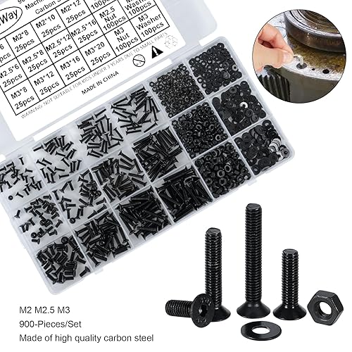 FandWay 900 Stück M2 M2.5 M3 Senkkopfschrauben, 304 Edelstahl Hex Flach-Knopf Schraube Set,Sechskantschrauben Muttern und Unterlegscheiben Sortiment mit Schraubenschlüsseln. - Cheap-Us