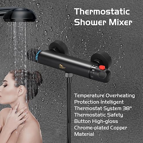 Uten Thermostat-Duscharmatur, Wandmontage, Duscharmatur, Anti-Verbrühungshahn, Heiß- und Kaltwassermischer, intelligent, konstante Temperatur, Schwarz - Cheap-Us