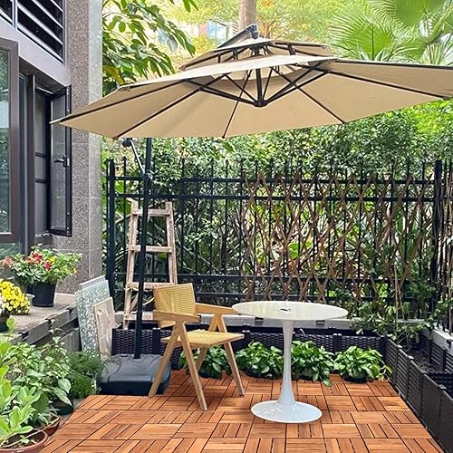 Joparri 44er Pack Holzfliesen für Balkon 30x30 cm - 4 m²- Terrassenfliesen aus Akazien-Holz - Drainage Bodenbelag Holzboden Klicksystem Balkonfliesen Patio & Balkon - Cheap-Us