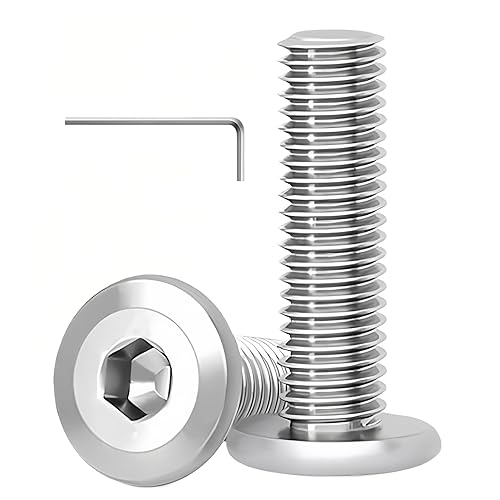 WZHUIDA 20 Stück M8 x 50 mm Schrauben, Edelstahl Innensechskant Flachkopfschrauben, Vollgewinde Möbelverbinderschrauben mit Schraubenschlüssel - Cheap-Us