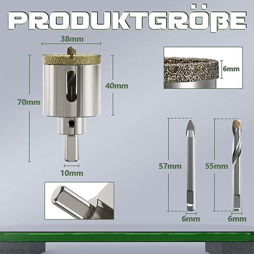 CSOOM 40mm Glasbohrer Lochsäge mit 2*Zentrierbohrer,Bohrkron Fliesenbohrer für Glas, Fliese, keramisches, Marmor, Kalkstein - Cheap-Us