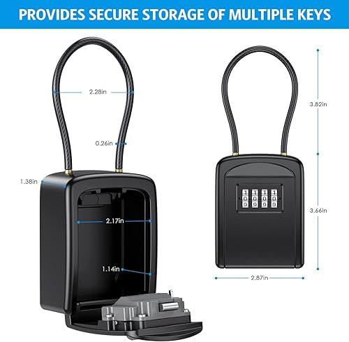 Brifit Schlüsseltresor mit Bügel, Schlüsselsafe mit 4-stelligem Zahlencode Außen, Schlüsselkasten mit Code für Innen & Aussen, Wetterfeste Schlüsselbox für Ersatz Haus Schlüssel, Garage, Schule, usw - Cheap-Us