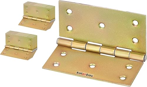 KOTARBAU® 10 Stück Türscharniere 100 mm x 100 mm Gerollt Gelb Verzinkt Kantige Scharniere Möbelband Türband Kistenband Schatullen Schrankscharniere - Cheap-Us