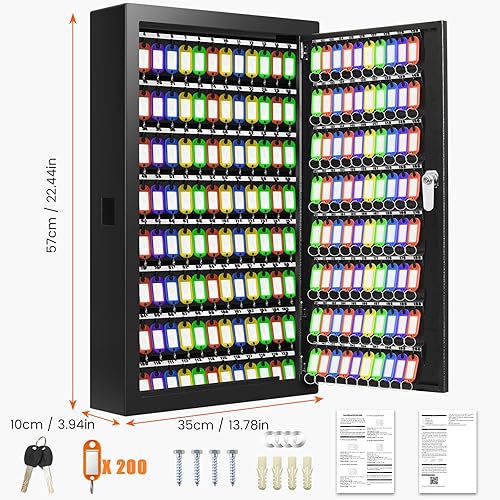 Schlüsselkasten für 200 Schlüssel, Diebstahlsicherer Schlüsselschrank mit Beschreibbarem Schlüsselanhänger, Wandmontierter Schlüsseltresor mit Seitlichem Schlüsseleinwurf für Auto Büro Haus Vermietung - Cheap-Us