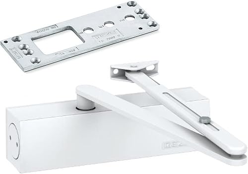 GEZE Weiß TS 2000 V BC Gestängetürschließer für einflügelige Türen bis 1250 mm Flügelbreite mit Gestänge und Montageplatte / Set 3 in 1, White - Cheap-Us