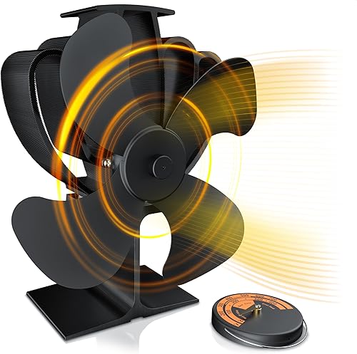 Brandson - wärmebetriebener Kaminventilator - Ofenventilator - Lüfter für Kaminöfen Holzöfen Öfen - 4 Flügel Rotorblätter – Rotordurchmessser 180mm – Wärmeverteiler ohne Strom – schwarz - Cheap-Us