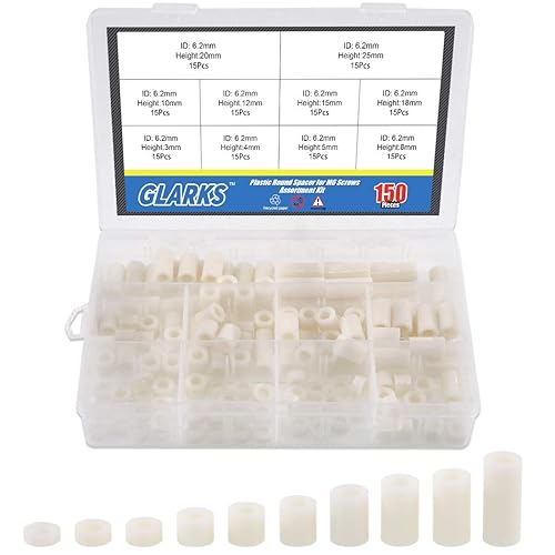 Glaks 150Pcs 10 Größen Nylon Runde Abstandshalter Sortiment Kit, OD 11mm ID 6.2mm für M6 Schrauben, rundes gerades Rohr, Nylon Abstandshalter (3mm, 4mm, 5mm, 8mm, 10mm, 12mm, 15mm, 18mm, 20mm, 25mm) - Cheap-Us