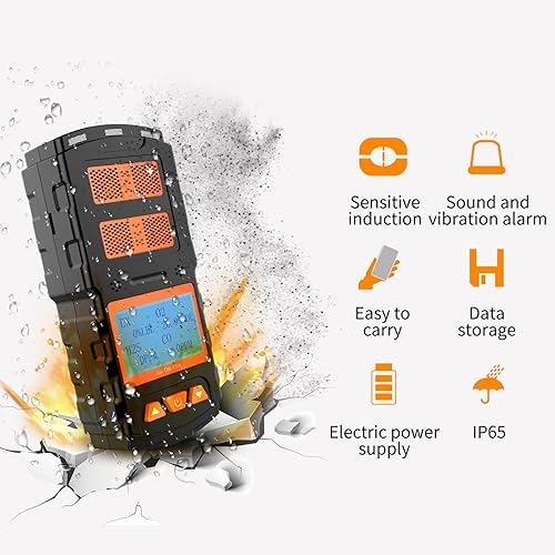 CHNADKS Tragbarer Gasdetektor, Wiederaufladbarer 4-Gasmonitor EX H2S CO O2 mit digitalem LCD-Display, Ton-Licht-Vibrationsalarm, persönliches 4-in-1 Gasmessgerät, Gastester-Analysator - Cheap-Us