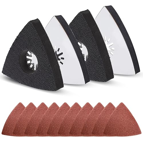 Vipuikos 4 Stück Multitool Schleifplatte für Deltaschleifer, Dreieck Schleifpapier 80 mm mit 10 Multitool Dreieck-Schleifpapier, Multitool Sägeblätter für Holz, Metall, Hartplastik, Putz - Cheap-Us
