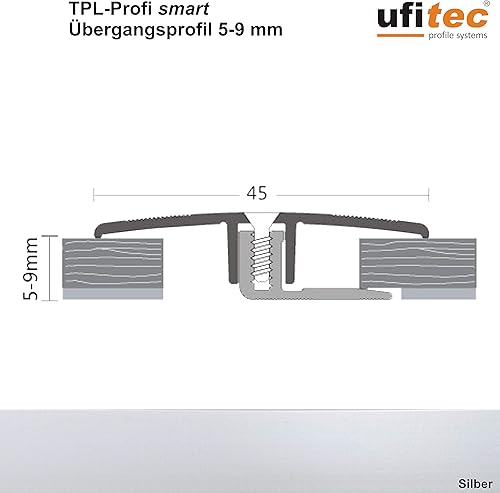 ufitec® Profi Smart Profilsystem für Vinylböden - geeignet für Belagshöhen von 5-9 mm - ALU eloxiert (Treppenkantenprofil | Länge: 100 cm, Silber) - Cheap-Us