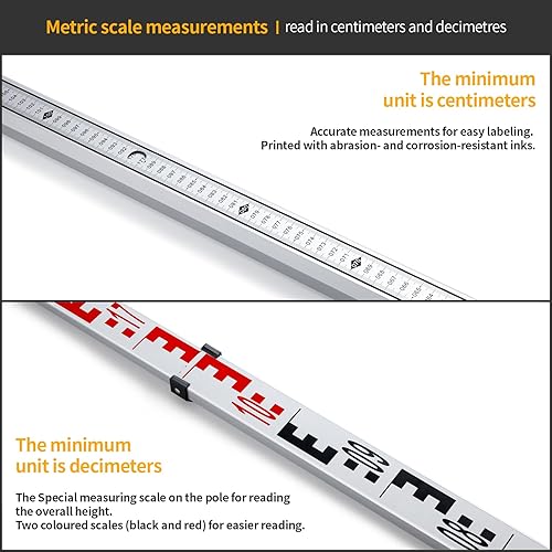 Firecore Nivellierlatte, Teleskop Nivellierlatte 3m, Aluminium Messstangen für Kreuzlinienlaser und Rotationslaser, Masslatte mit Nylontasche, 3m Länge In 3 Segmenten, cm/mm Einteilung) - Cheap-Us