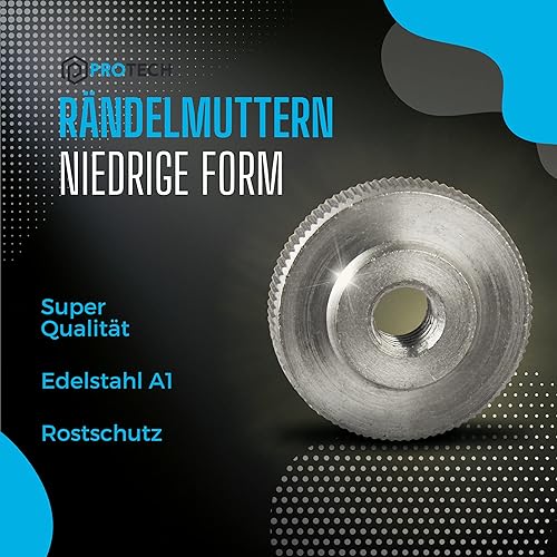 PROTECH 5 Stück Rändelmuttern M6 Edelstahl A1 VA rostfreier niedrige Form Mutter DIN 467 Rändel Muttern Gewinde - Cheap-Us