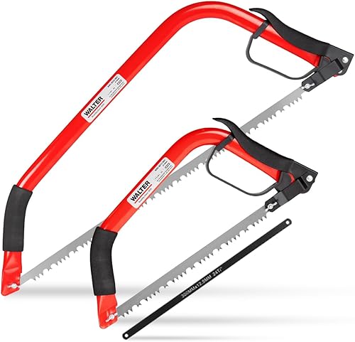 WALTER Bügelsägen SET 2-tlg., 300mm, 606mm, aus Kohlenstoffstahl, Zähne gehärtet, für Holz, Metall, PVC Rohre, Griff mit PVC-Beschichtung, Klinge mit Plastikschutz, PP-Handschutz, Universalsäge - Cheap-Us
