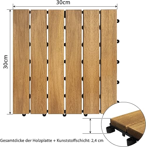 HENGMEI Holzfliesen balkon 30 x 30 cm mit klicksystem 22er Set für 2 m² Terrassenfliesen mit Drainage für outdoor, Garten, Terrasse, Model A - Cheap-Us