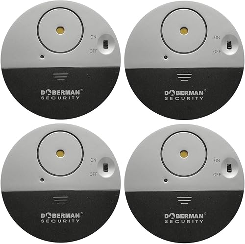 WER Ultra-Dünner Fensteralarm Glasbruchalarm Mini-Alarmanlage Aufkleber Alarmanlage mit Erschütterungssensor, Security Alarmsirene bis 100dB, 50m Reichweite Batteriebetrieb (4er Set, Schwarz) - Cheap-Us