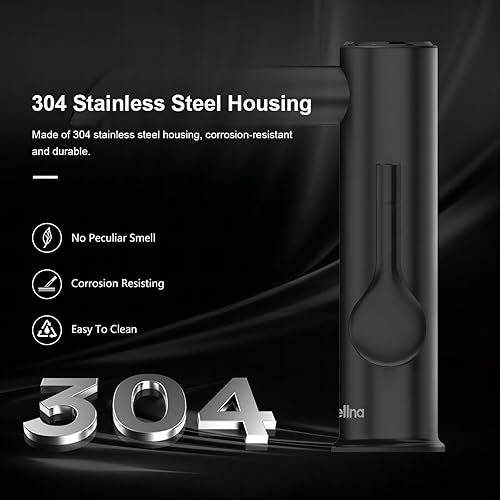 Briwellna Elektrischer Wasserhahn aus Edelstahl, 220V Wasserhahn, Heißwasserhahn für das Badezimmer, Elektrisch Wasserhahn mit Digitalanzeige (Black) - Cheap-Us