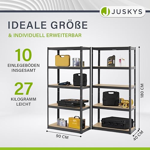 Juskys 2er-Set Lagerregal Basic 2X 180x90x40cm (HxBxT) - 1750 kg - 10 Böden - Schwerlastregal Steckregal Metall Kellerregal Regalsystem Regal - Grau - Cheap-Us