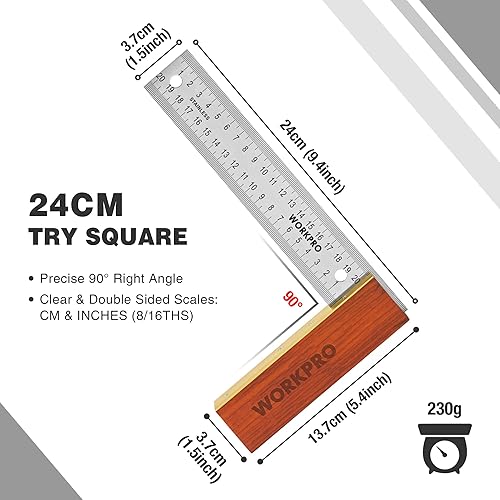 WORKPRO Anschlagwinkel 200mm & T-Schmiege 230mm Set, Verstellbarer Multifunktionswinkel Zimmermannswinkel Winkelschmiege aus Edelstahl, 2-teilig Winkel mit Aluminiumlegierungsgriff - Cheap-Us