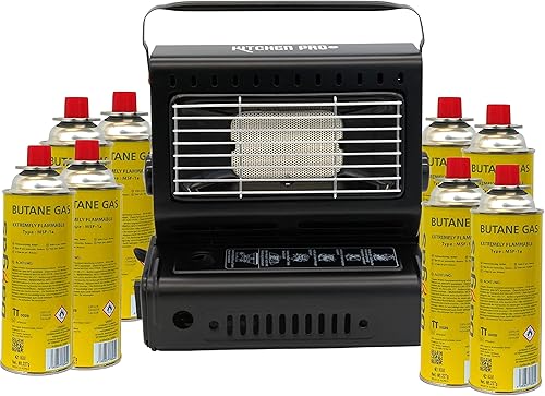Peak Camping Gasheizung Gasstrahler Campingheizung | Tragbare Heizung Gasheizer Keramik Brenner | 1,3 kW Leistung | 108g/h Verbrauch (Gasheizung + 8 Gaskartuschen) - Cheap-Us