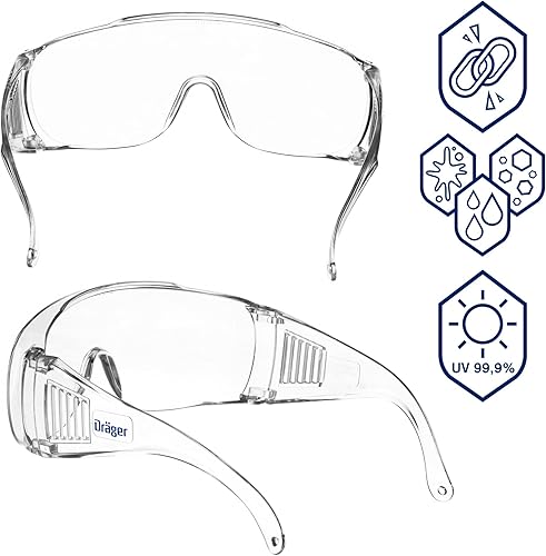 Dräger Schutzbrille X-pect 8110, Überbrille auch für Brillenträger, für Baustelle, Labor, Werkstatt und Fahrrad-Fahren, leicht, klar und mit indirekter Belüftung, 1 Stück - Cheap-Us
