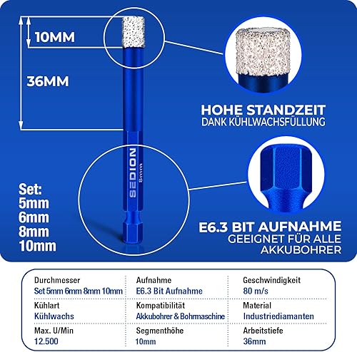 SEDION ® Fliesenbohrer 25mm x M14 - Bohrkrone zum Bohren von harte Fliesen - Diamantbohrer 25 mm - Sedion Premium Qualität hochwertige Diamanten - kompatibel mit Bosch Makita uvm. Winkelschleifer Flex - Cheap-Us