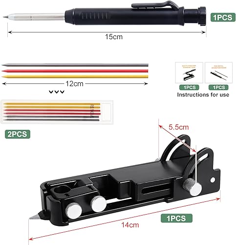eROOSY Multifunktions Anreißwerkzeug, Konstruktionsbleistift, Anreißer-Linienmarker, Holzbearbeitung Anreißwerkzeug mit Tieflochstift, Markierungswerkzeug, DIY Holzbearbeitung Anreißer - Cheap-Us