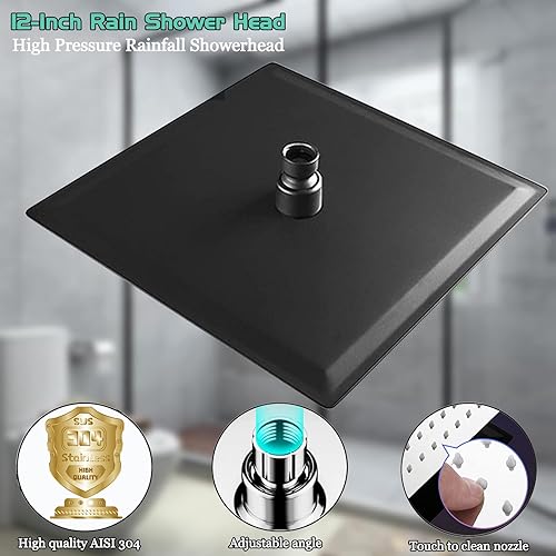 Ohotecy 12 Zoll(30cm) Regendusche Duschkopf Edelstahl AISI304 Regenbrause Anti-Kalk-Düsen Duschkopf Regenduschkopf Quadratisch (Silber) - Cheap-Us