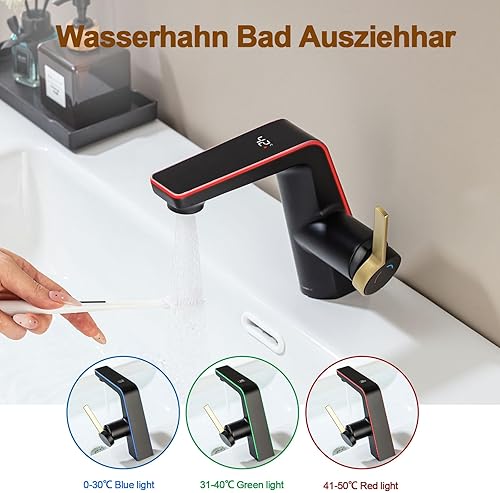 LakeBayMZC Wasserhahn Bad mit LED-Temperaturanzeige Badarmatur,Waschtischarmatur aus Messing Einhebelmischer Badarmatur Waschbecken Mischbatterie Armatur für Badezimmer mit Auslauf Höhe 130mm,Chrom - Cheap-Us