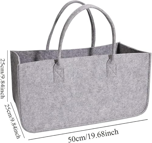 Filztasche Einkaufskorb Holzkorb Groß Multifunktional Filzkorb Einkaufs Tasche Brennholzkorb Faltbarer Kaminholztasche Shopping Bag 50x25x25cm (Dunkelgrau) - Cheap-Us