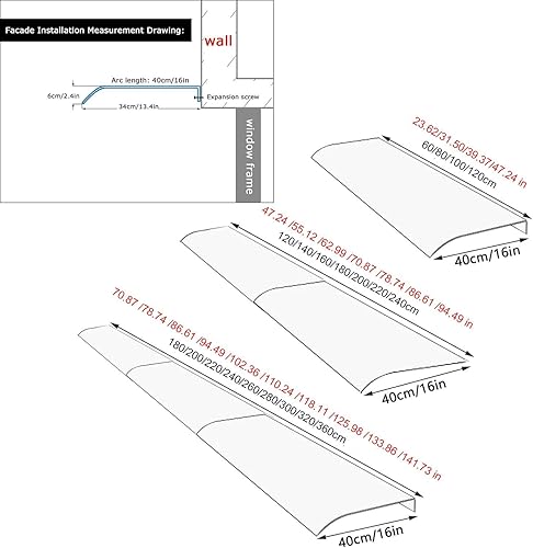 XRDSHY Vordach Überdachung Haustürvordach Pultvordach,Pultbogenvordach aus 3.5 Mm Transparent Polycarbonat,Moderne Vordach für Haustür,Uv Regen Schneeschutz für Tür Fenster Veranda,50x180cm - Cheap-Us