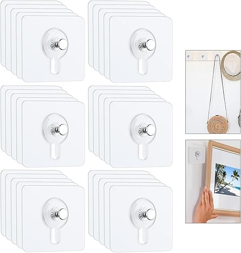 30 Stück Bilderhaken Selbstklebend, Transparent Klebenagel Bilder Aufhängen Ohne Bohren, Bilderaufhänger zum Kleben, Klebenägel Wand für Bilderrahmen, Maximale Belastung 5 kg - Cheap-Us
